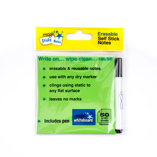 Magic Whiteboard Sticky Notes Pad GREEN 50 Sheets (4”x4”) Portable Dry-Erase Surface (MW1352)
